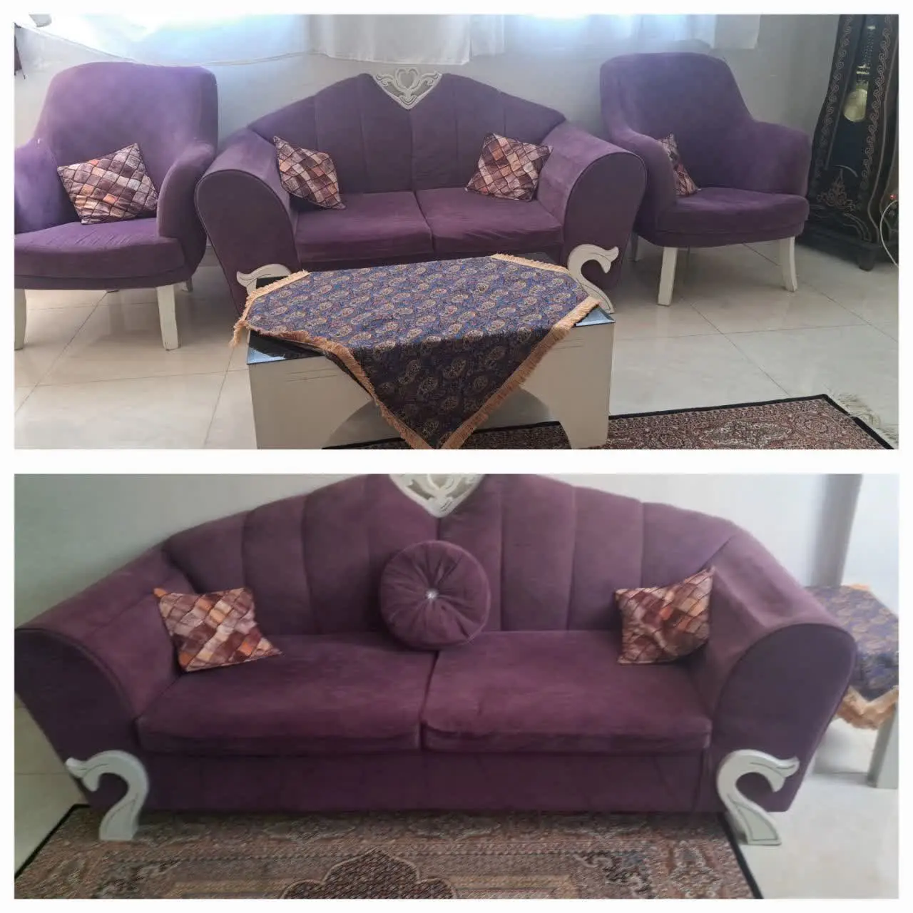 مبل هفت نفره با جلو مبلی (چوبی با شیشه سکوریت) با دوتاعسلی 
