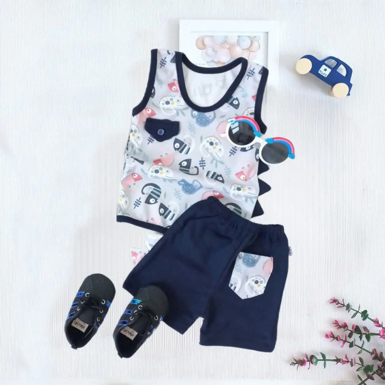 🌻رکابی و شلوارک پسرانه طرح آفتاب🌻
