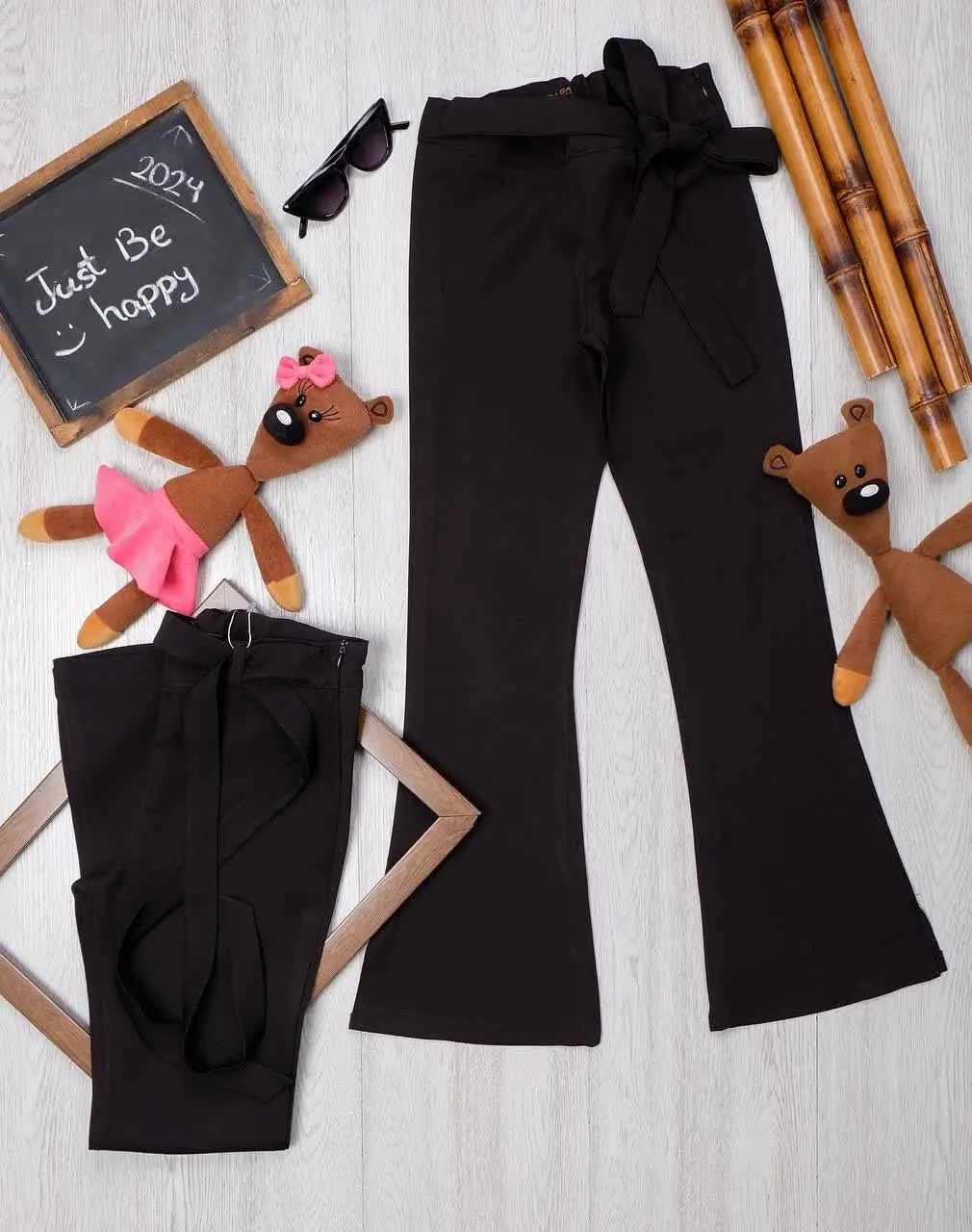 👫شلوار دخترانه مشکی مازراتی بندی گره ای👫
