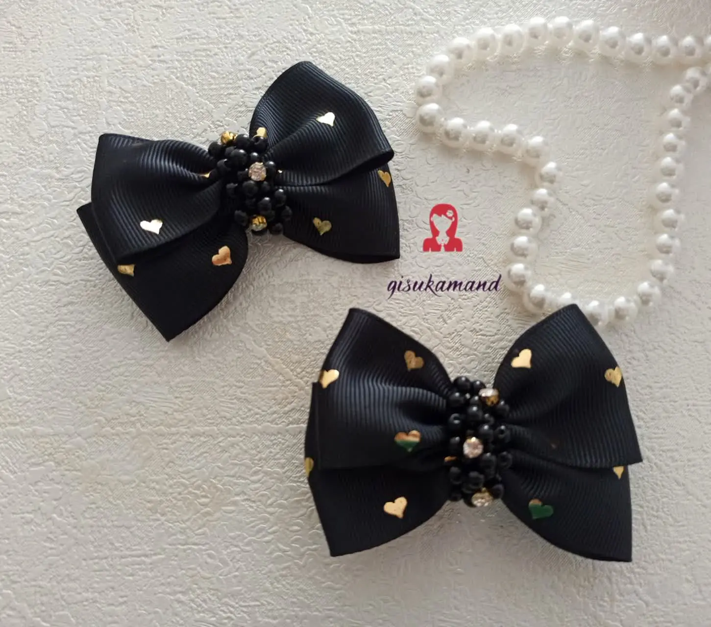 گلسر پاپیون دوبل طلاکوب مرواریددوزی شده
