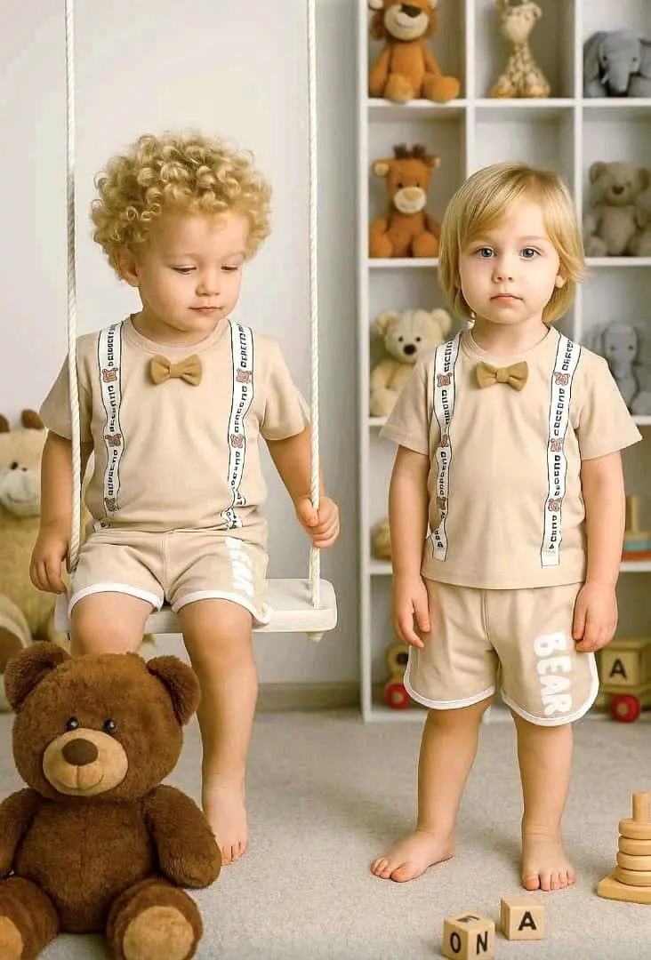 🐻 تیشرت شلوارک خرس کیوت پاپیونی🐻
