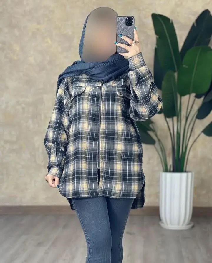 مانتو چهارخونه زیپ حلقه‌ای
