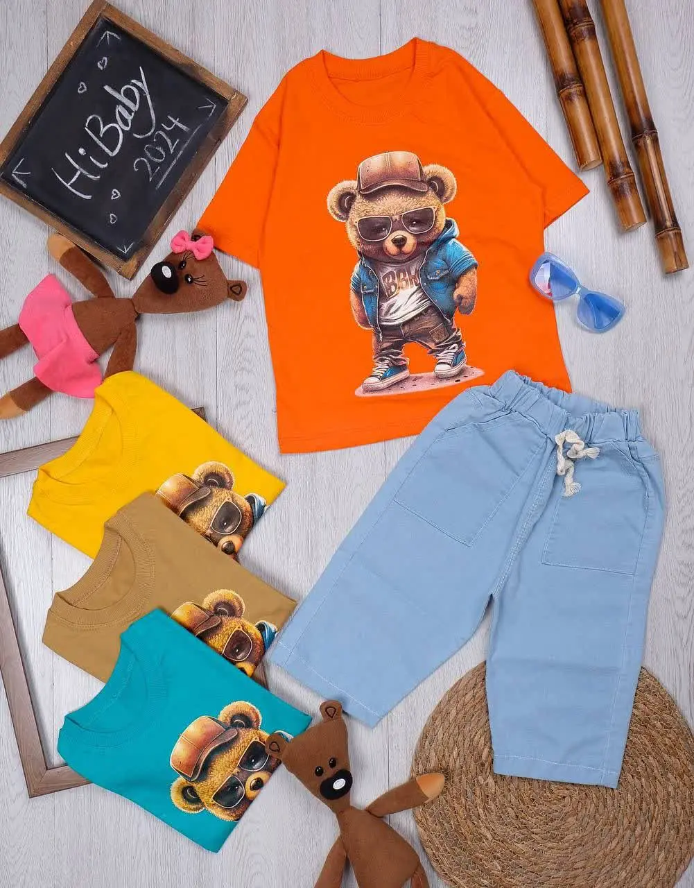 👫تیشرت و شلوارک جین تدی عینکی👫
