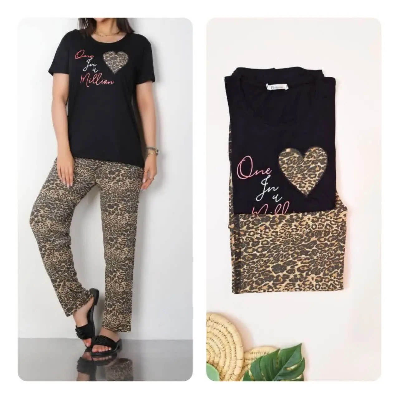 ست تیشرت و شلوار تیکه دوزی شده 
