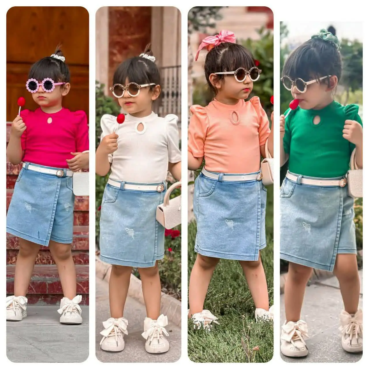 👚نام: بلوز + دامن شلوارکی + کمربند
