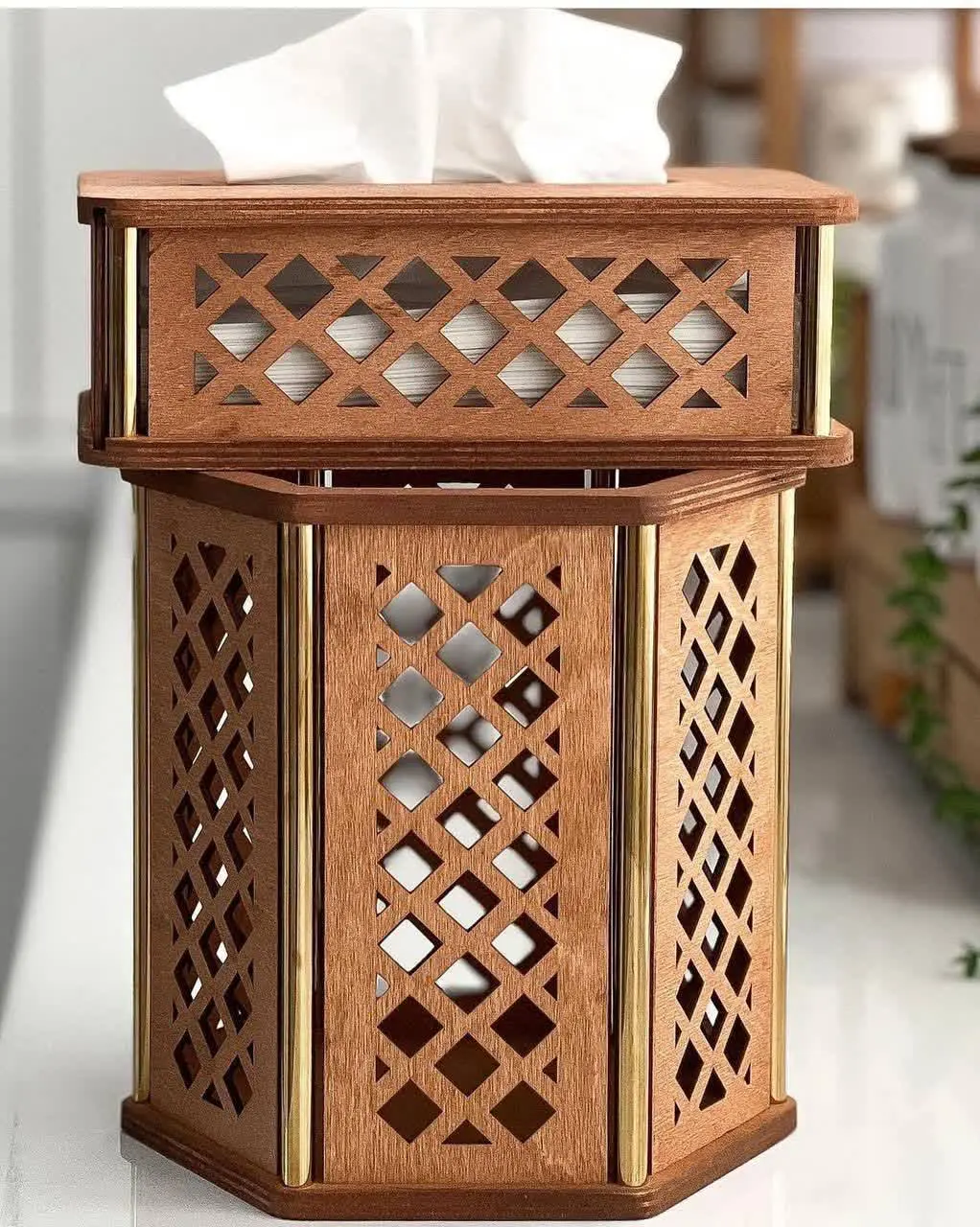 سطل ودستمال چوبی طرحدار
