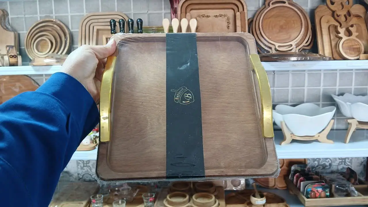 سینی دسته طلایی پلی وود
