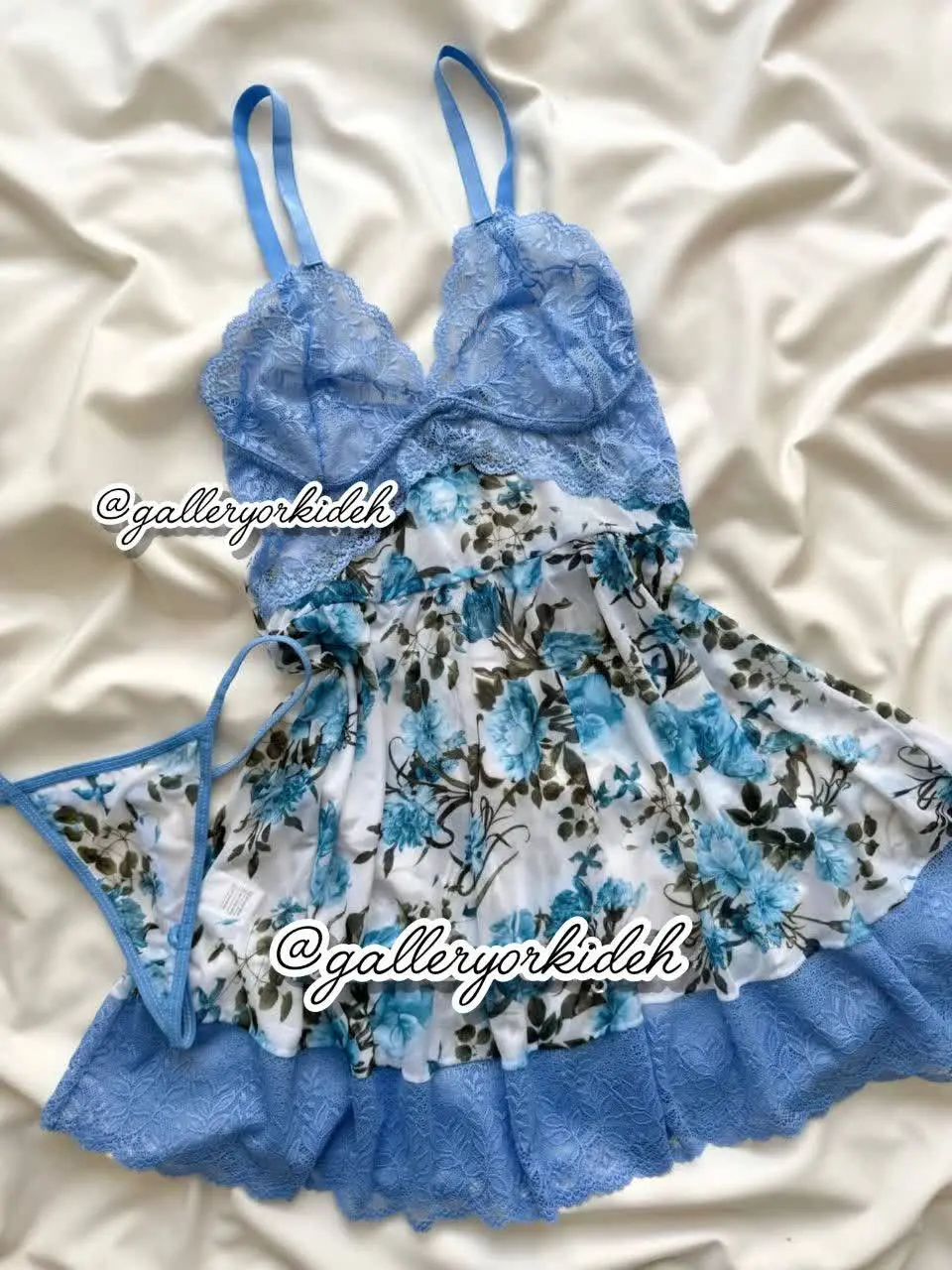 پیراهن حریر گلدار دلبر آبی🦋