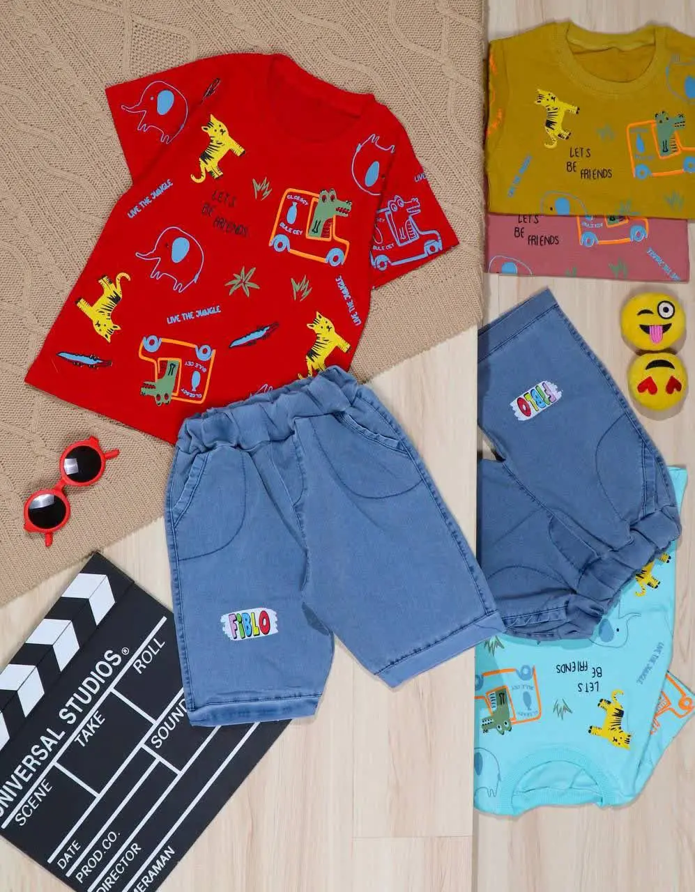 👫تیشرت و شلوارک نیل چاپ حیوانات و ماشین👫
