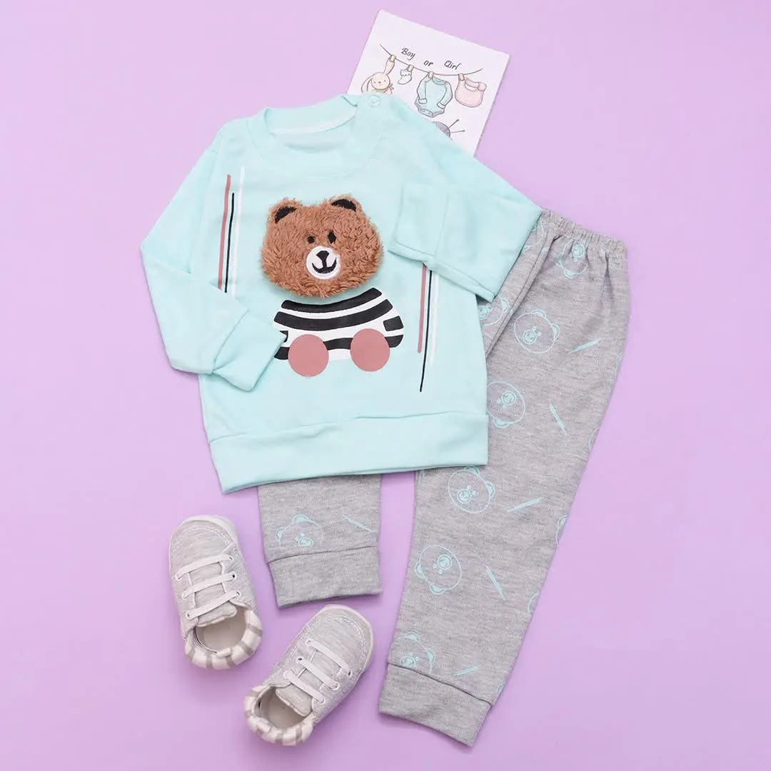 ست سرشانه دکمه دار تدی نوزادی😍