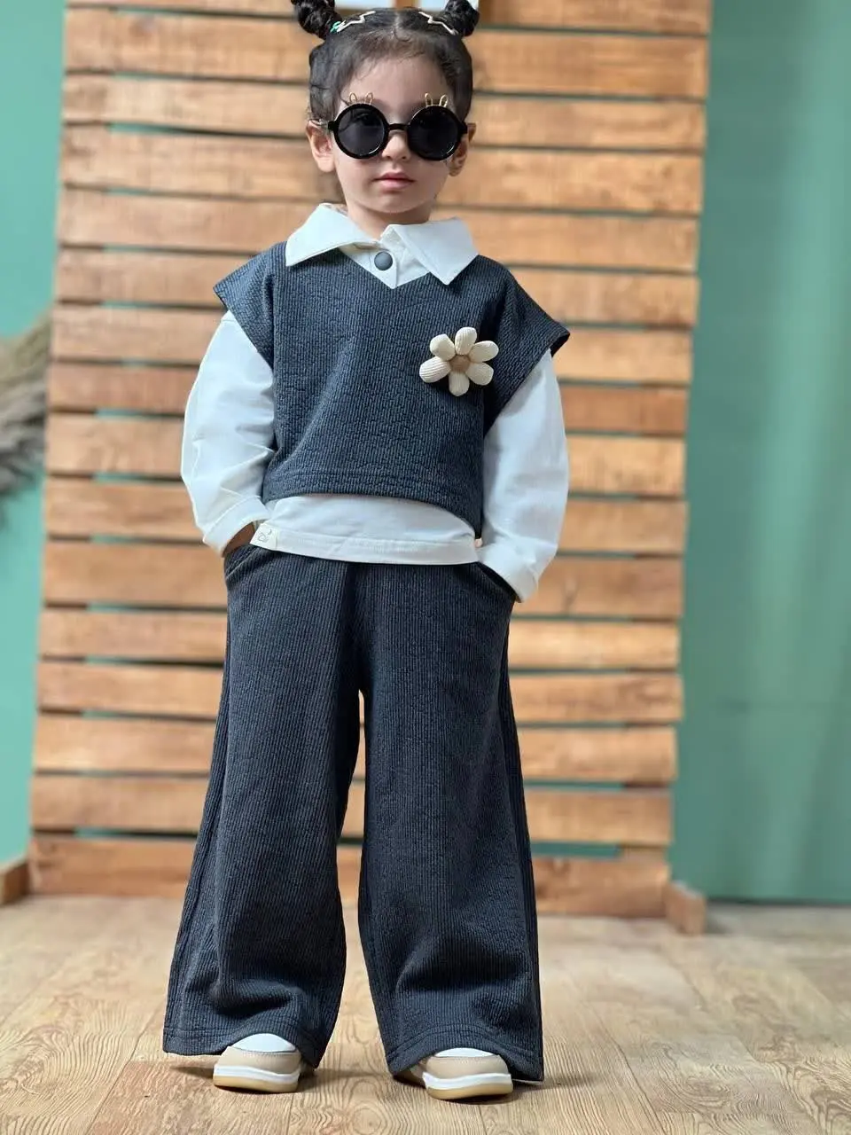 ست سه تیکه کراپ وست و شلوار بگ