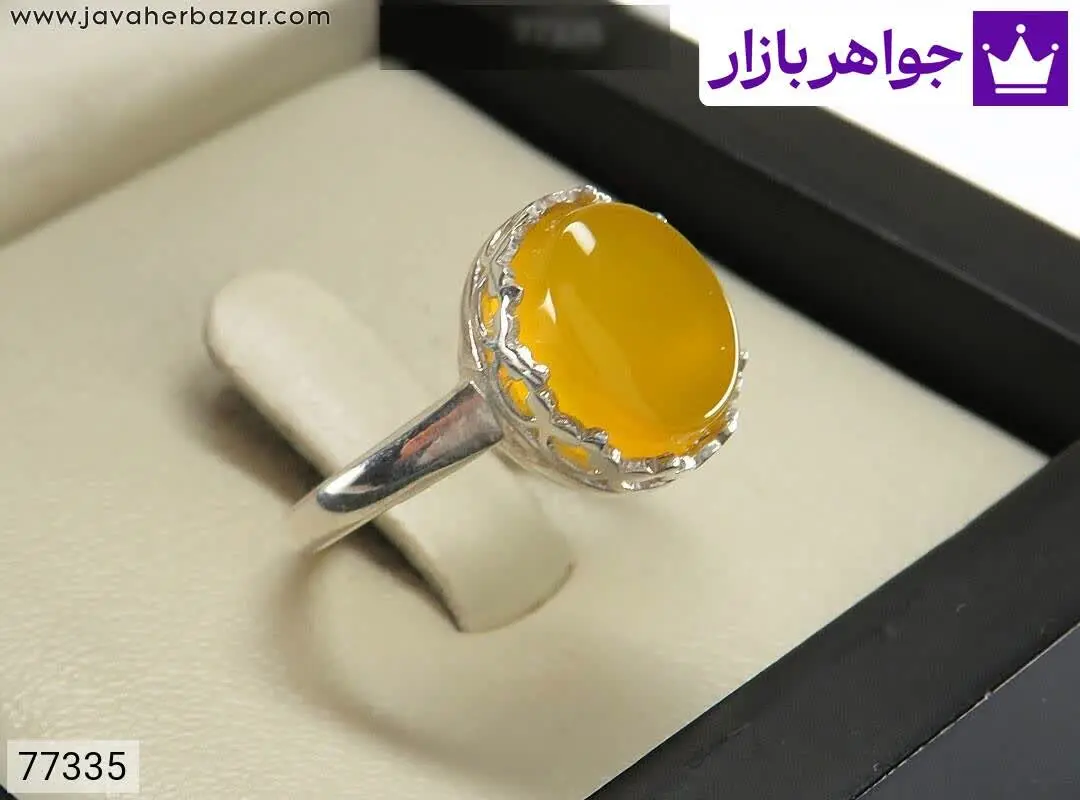 انگشتر نقره عقیق زرد طرح سپ...
