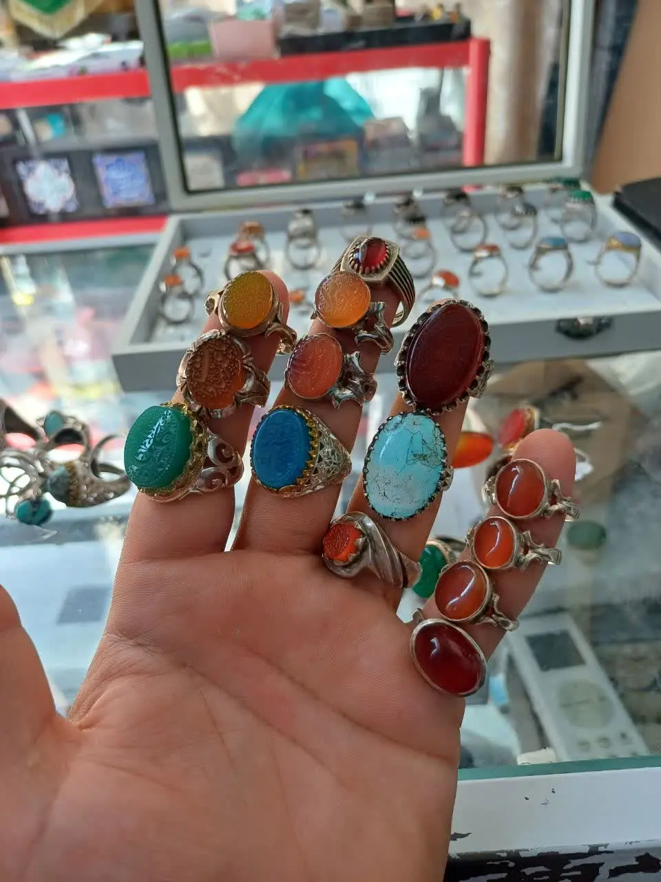 ۱۴ عدد انگشتر نقره مردانه عیار ۹۲۵ 
