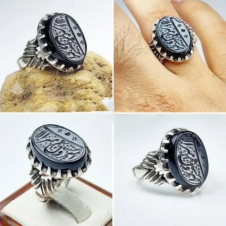 💎انگشتر عقیق مشکی اصلی مردانه