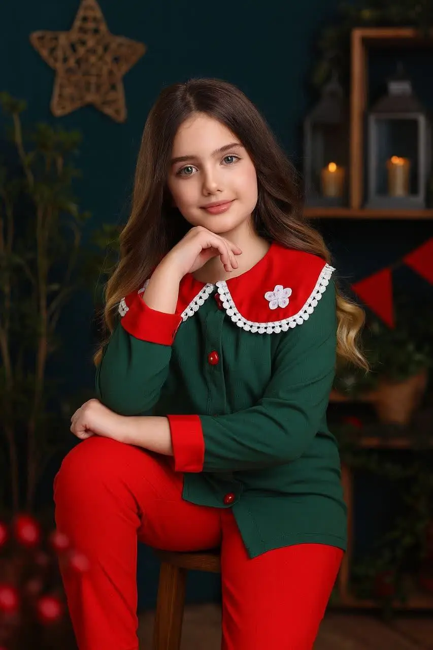 🎄شومیز شلوار یلدایی یقه گلد...