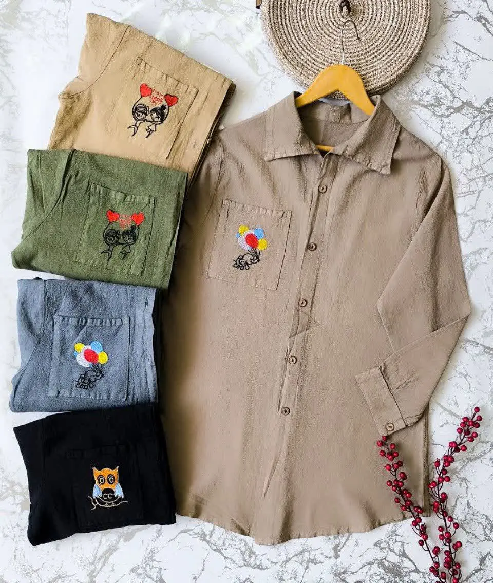 ✅شومیز جیب گلدوزی، الیاف طبیعی