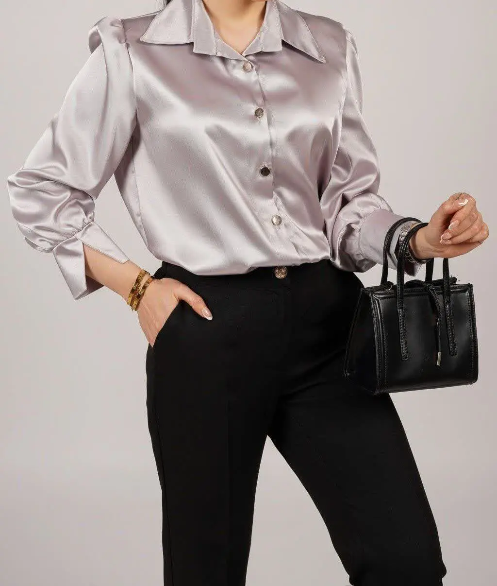 ❤️ شومیز ساتن یقه مردانه