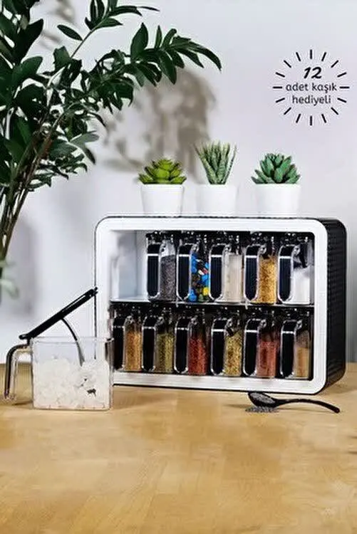 ست ادویه ۱۲ عددی با پایه و قاشق
