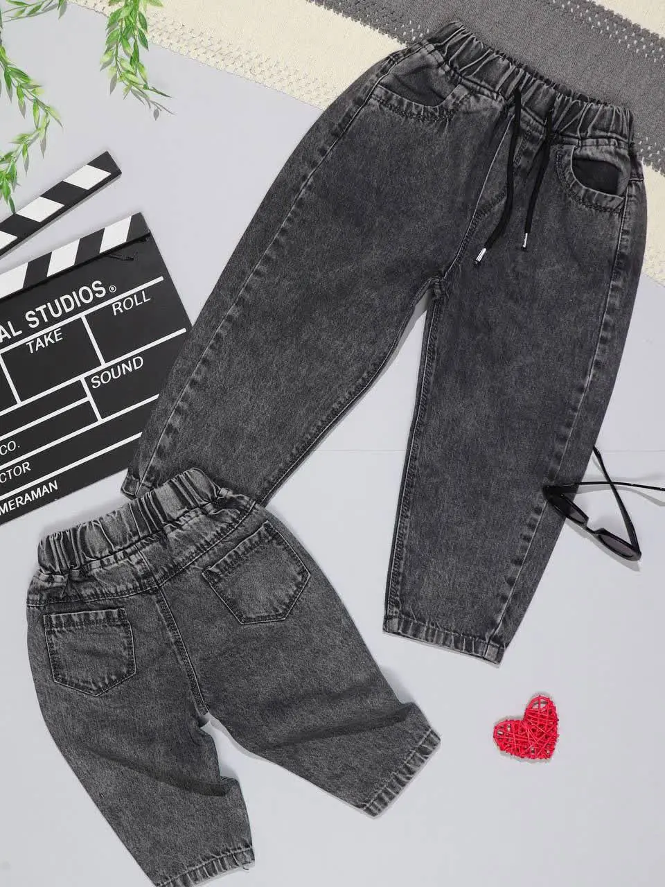 👫شلوار جین مام زغالی ساده 👫