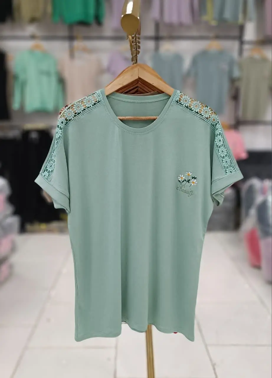 💥 #تیشرت سرشانه #گیپور #گلدوزی
