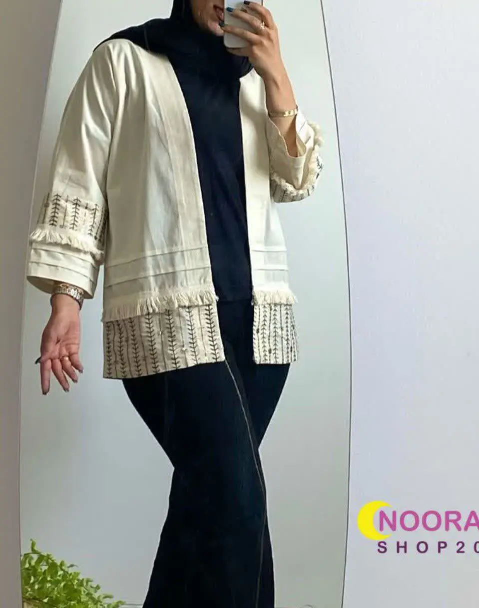 ✅ مانتو کتی لینن نچرال پولک دوزی
