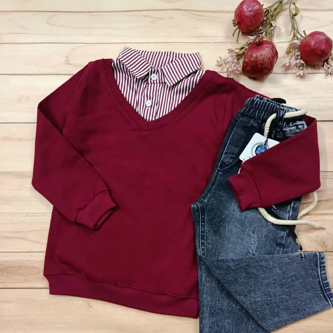 بلوز تک یقه ساتن پسرانه