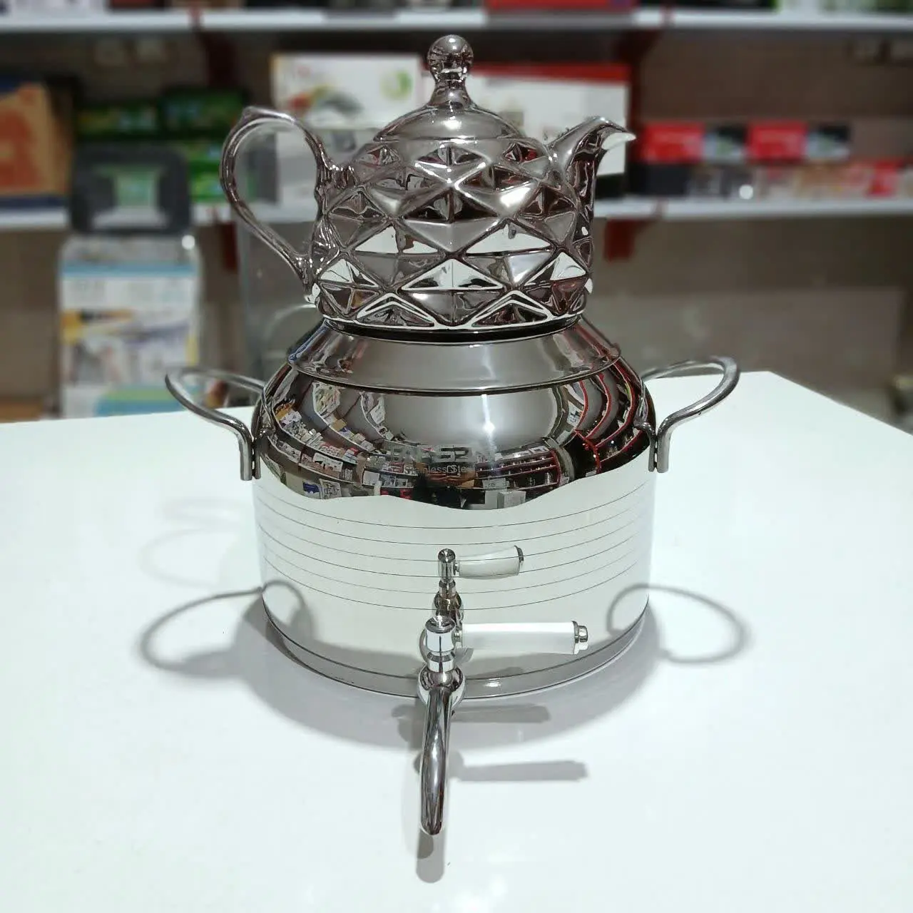 کتری قوری استیل شیر دار طرح...