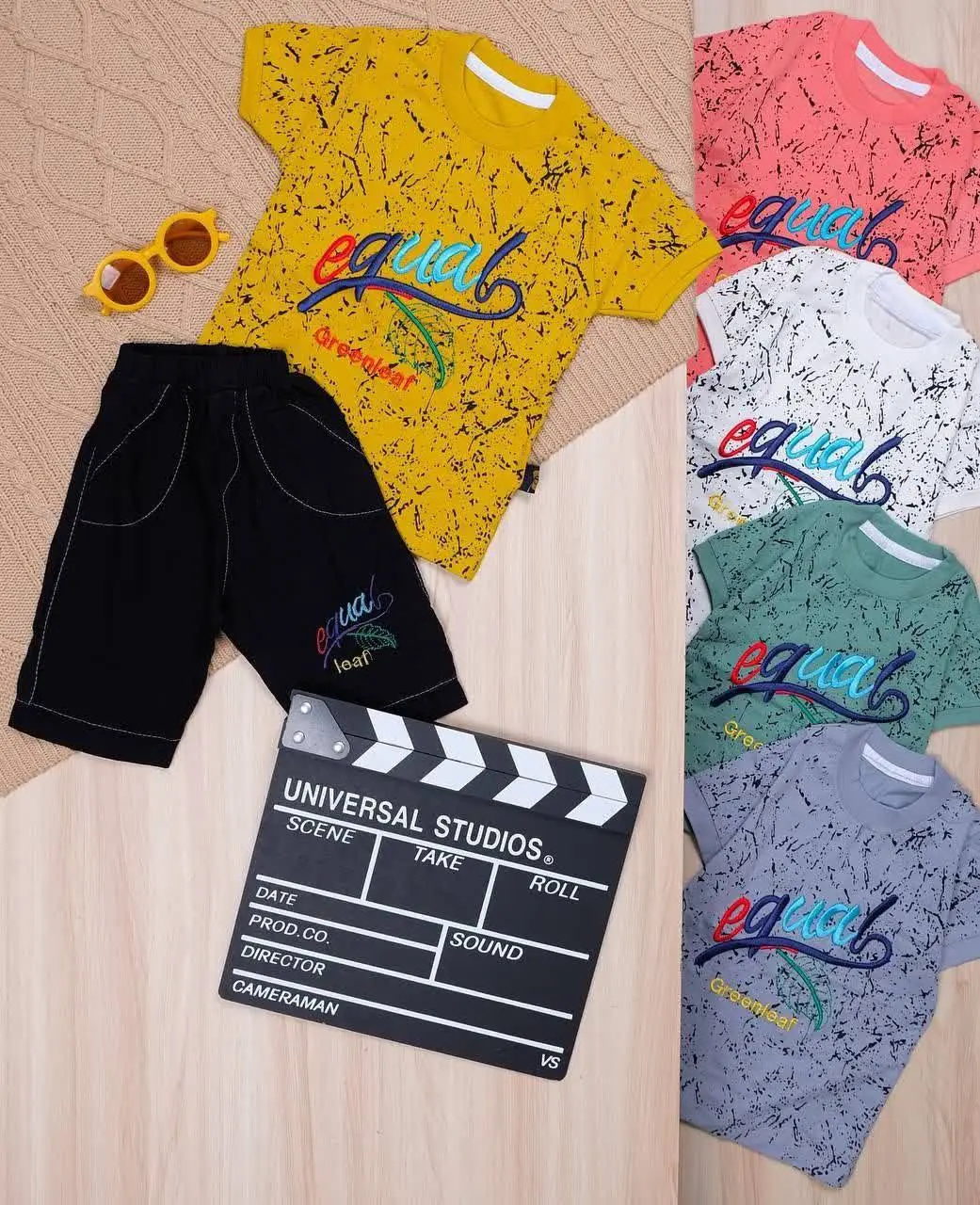 👫پیراهن و شلوارک پنبه گلدوزی برگ egual👫
