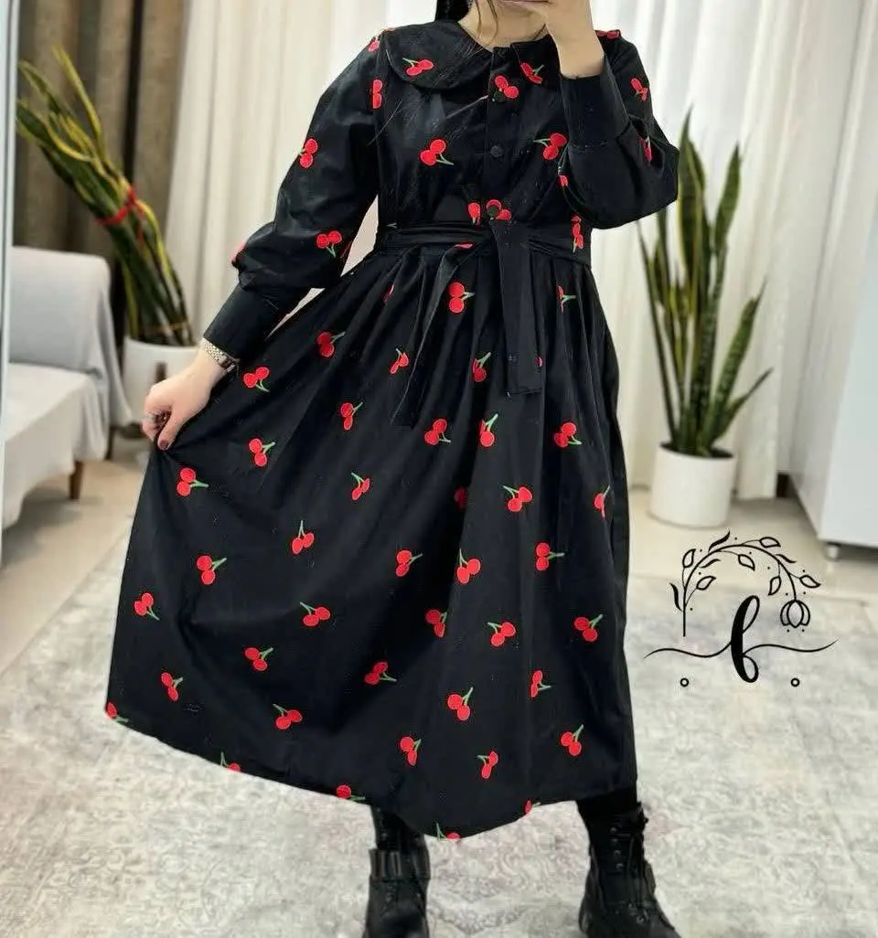 👚نام: پیراهن بلند پالتویی چری