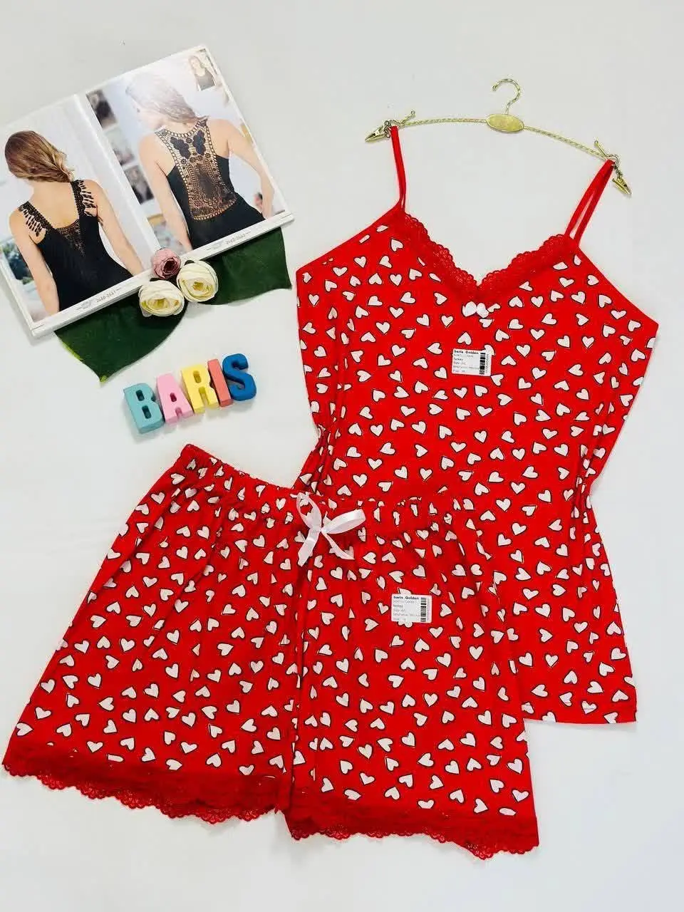 ست تاپ شورتک دانتل دار زنان...