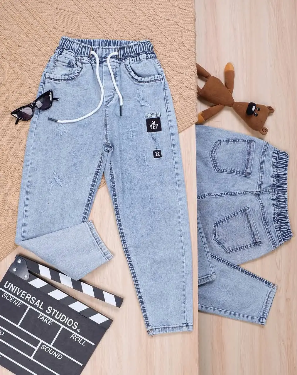 👫شلوار جین آبی برفی مام فیت YEP👫
