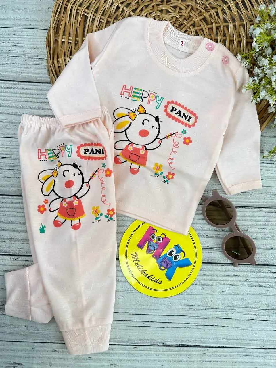 بلوز شلوار طرح خرگوش صورتی نوزادی و کودک کد ۱۷۳۲۰۷ 
