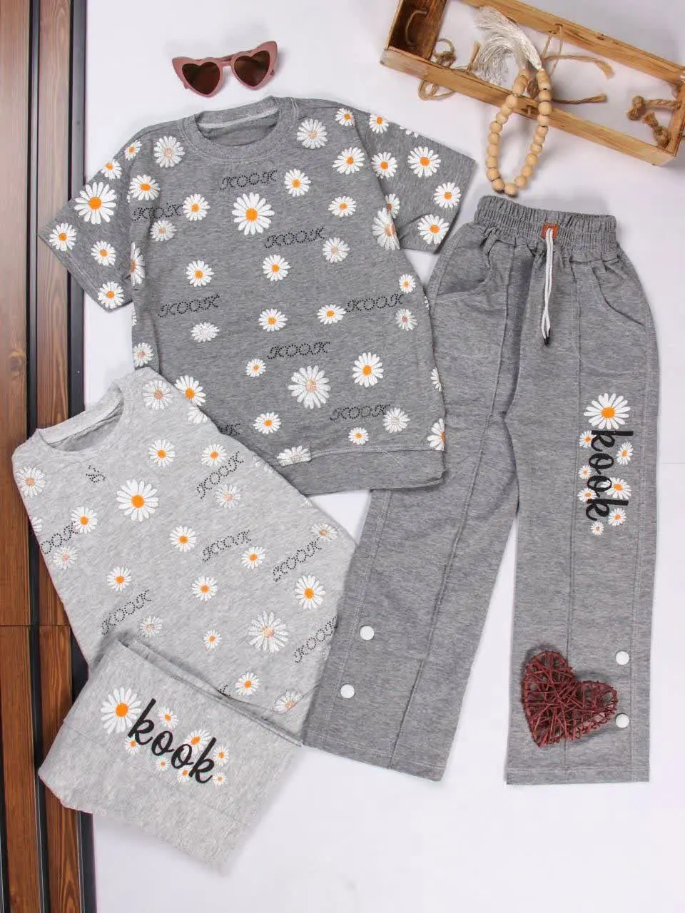 💢تیشرت شلوار گل بابونه برجسته💢
