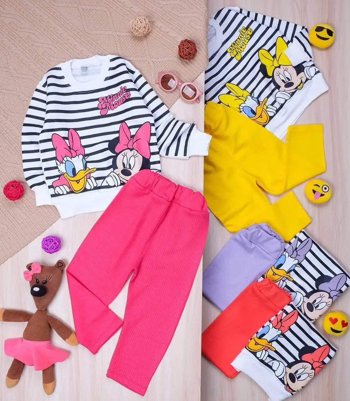 👫بلوز و شلوار دخترانه میکی کبریتی راه راه👫
