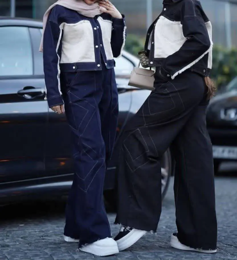 ست کت و‌شلوار جین پاییزه گرم بالا 
