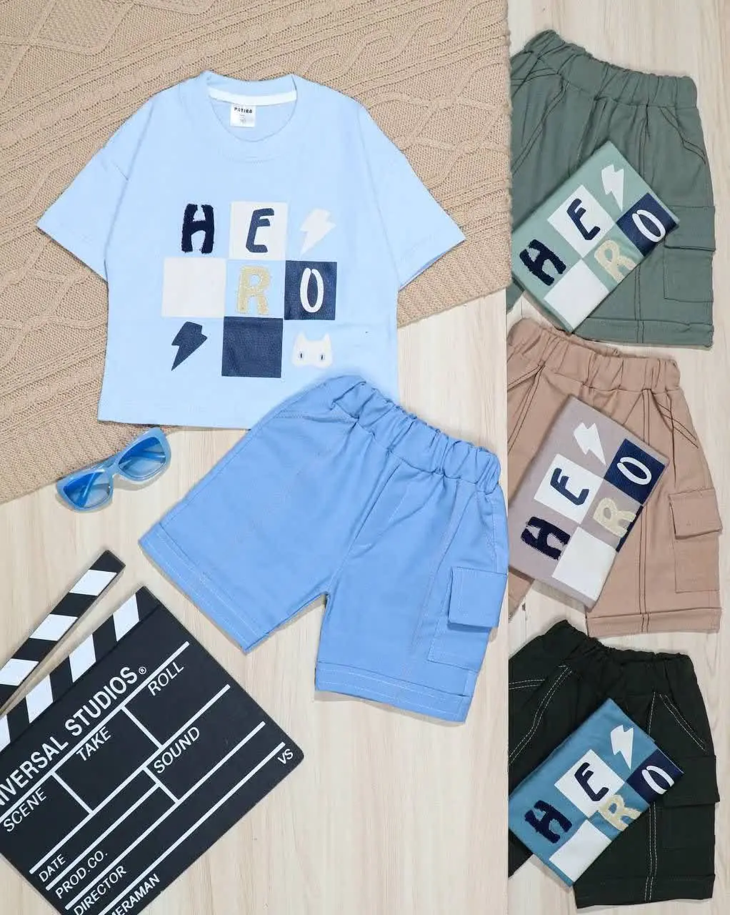 👫تیشرت و شلوارک کتان جدولی HERO👫
