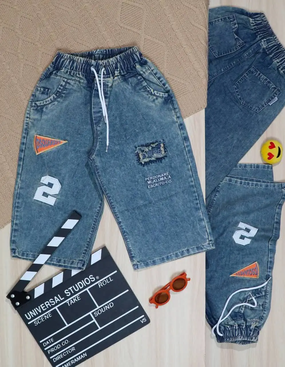 👫شلوارک جین کثیف شور گلدوزی FUTURE ۲ 👫
