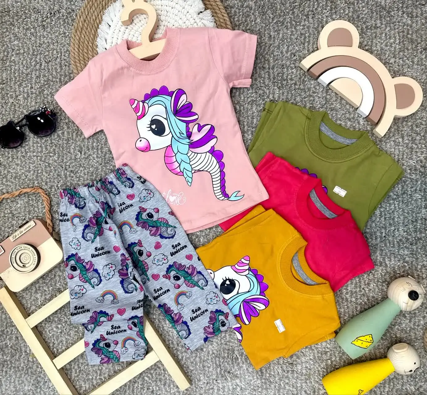 👫تیشرت ساپورت دخترانه تمام چاپ اسب ابی ✅
