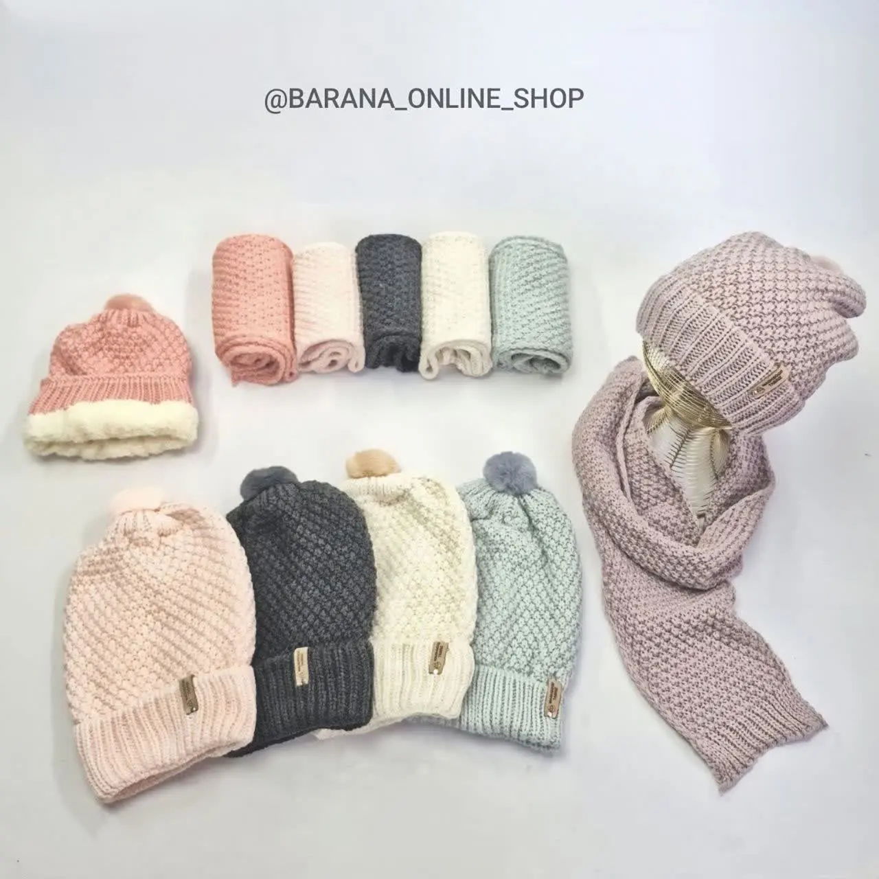 🧣 ست کلاه شالگردن پوم دار ن...