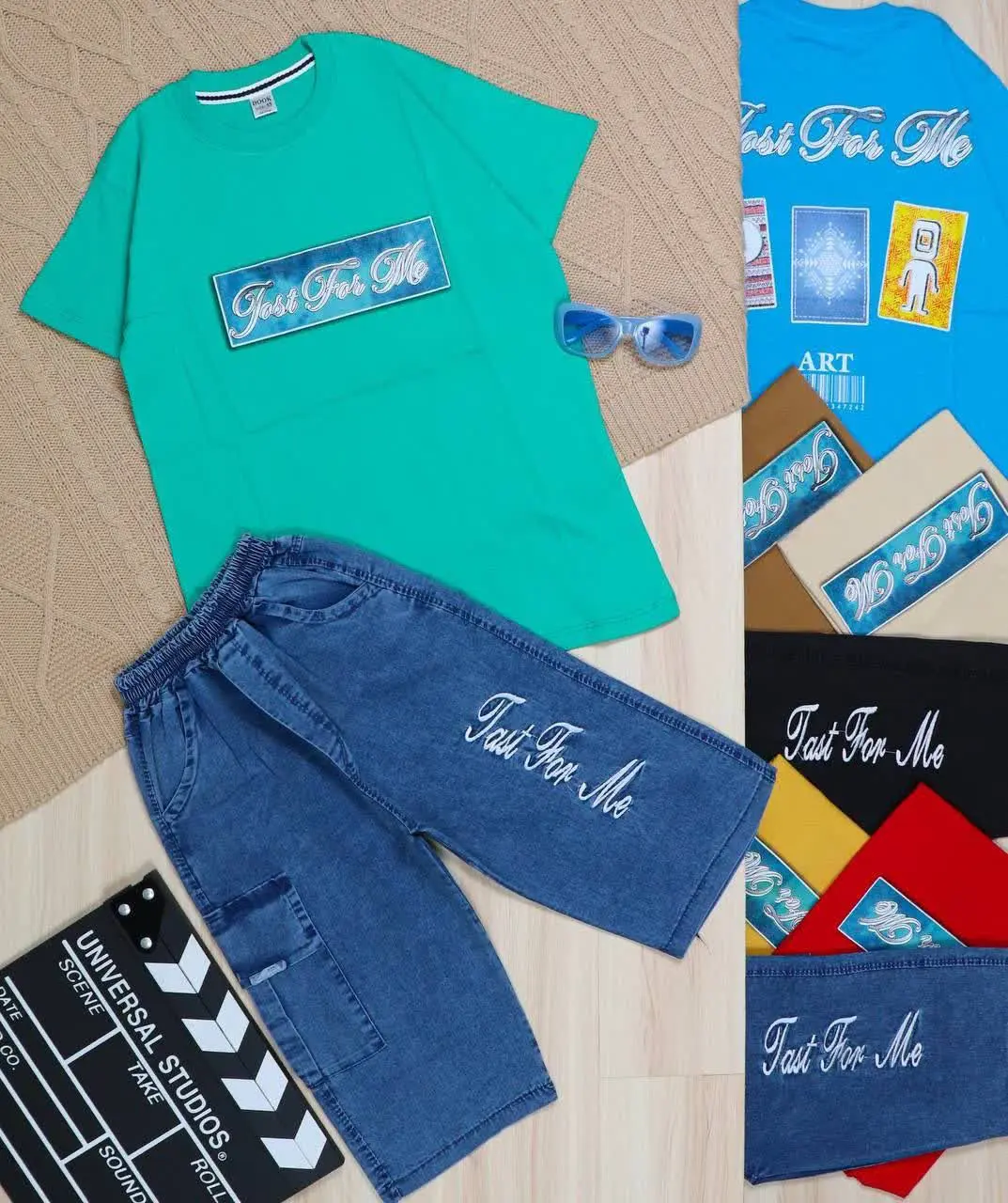 👫تیشرت و شلوارک جین چاپ FAST FOR ME👫
