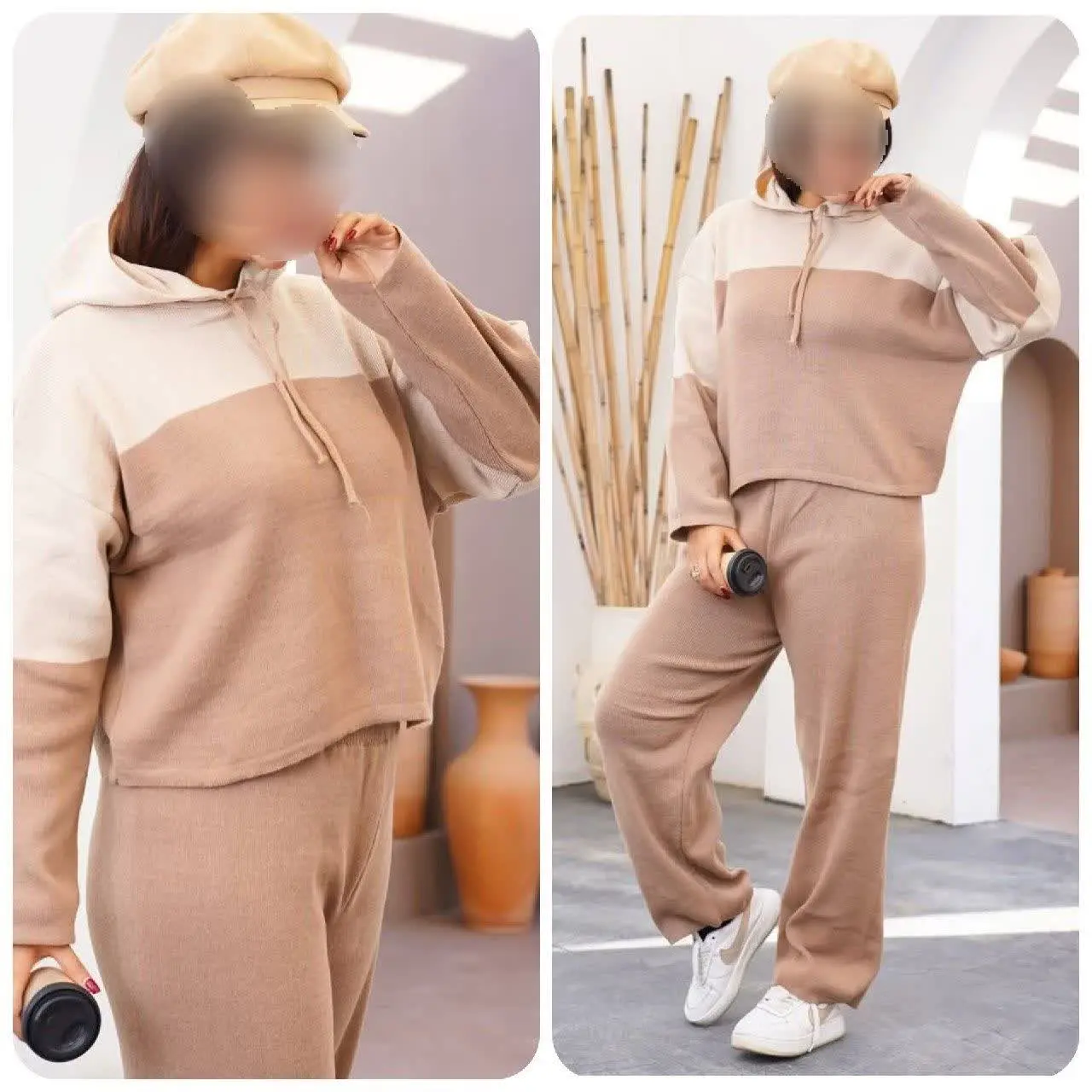 ست بافت هودی کلاه دار و شلوار