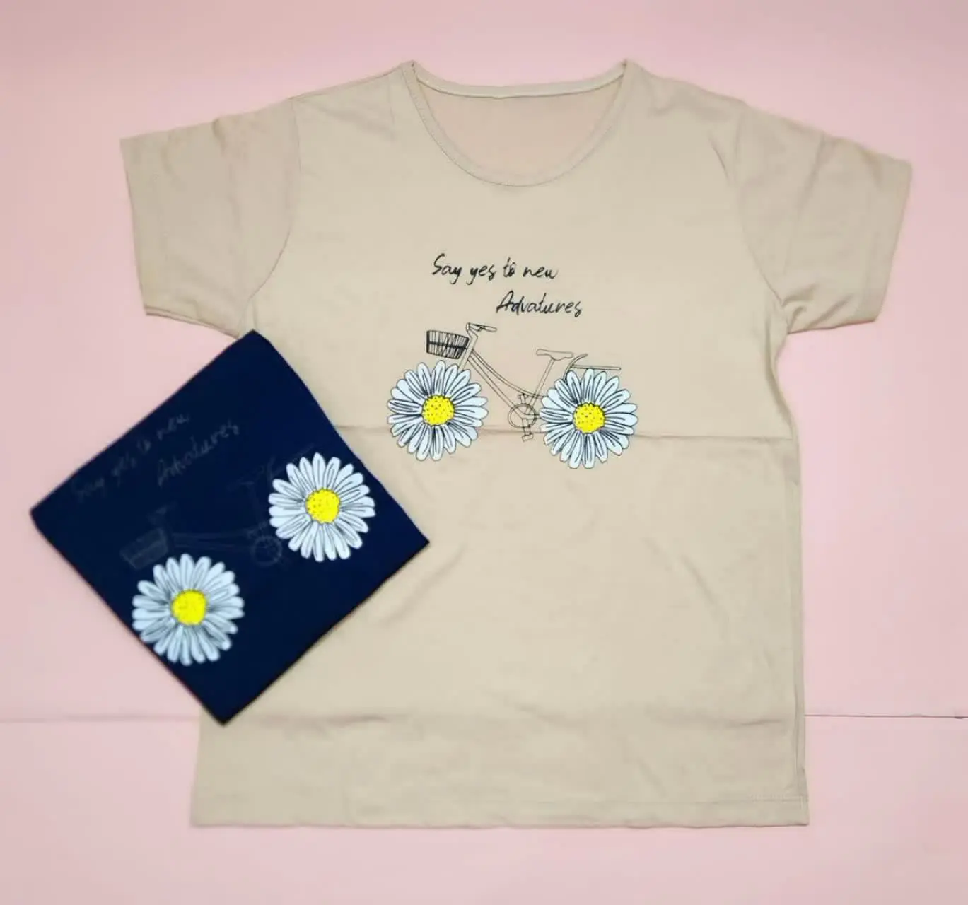تیشرت نخ پنبه عالی چاپی مدل دوچرخه وگل 🌺
