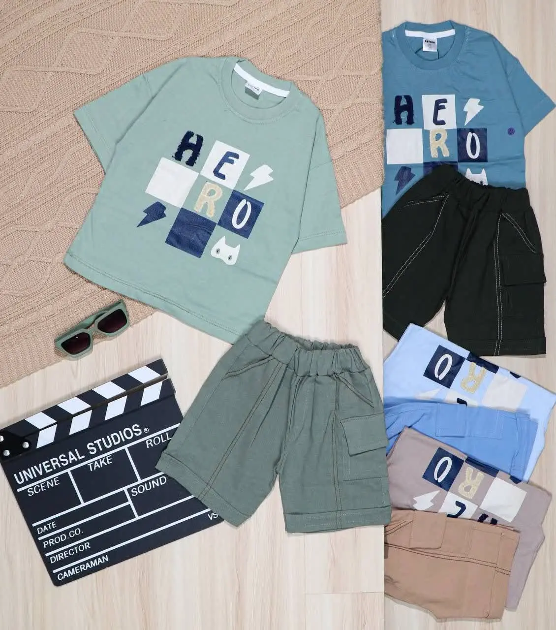 👫تیشرت و شلوارک کتان جدولی HERO👫
