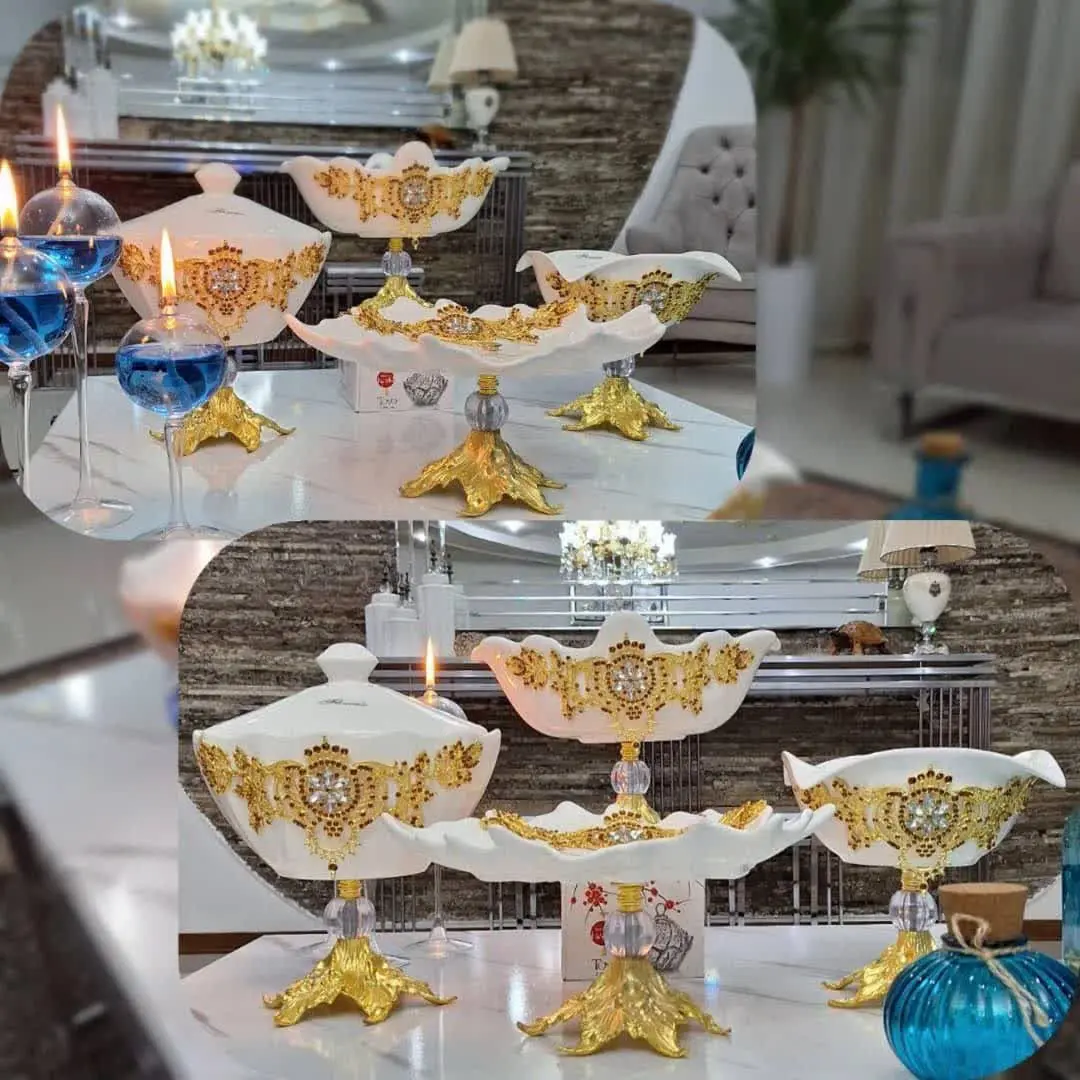 ✅سرویس چهارتیکه پذیرایی نگین رنگی طرح عقیق
