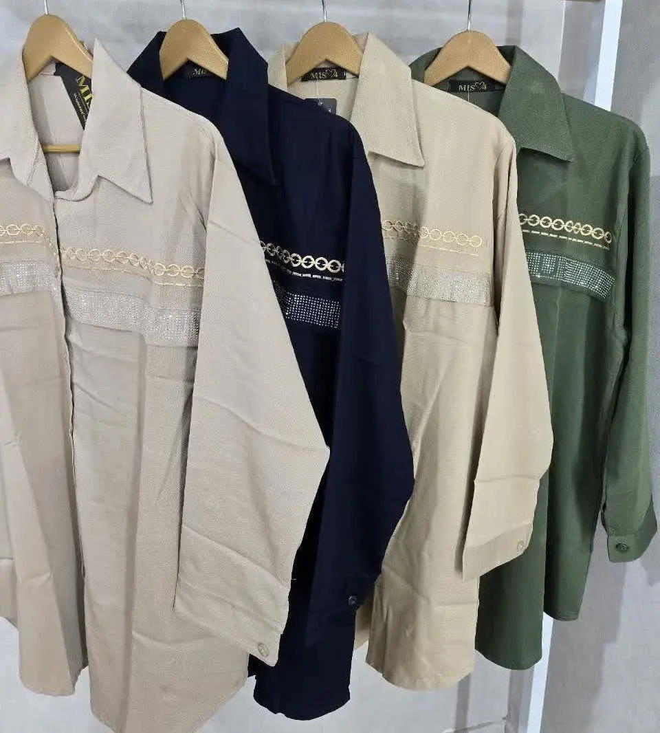 🍃 شومیز مانتویی گلدوزی نگینی
