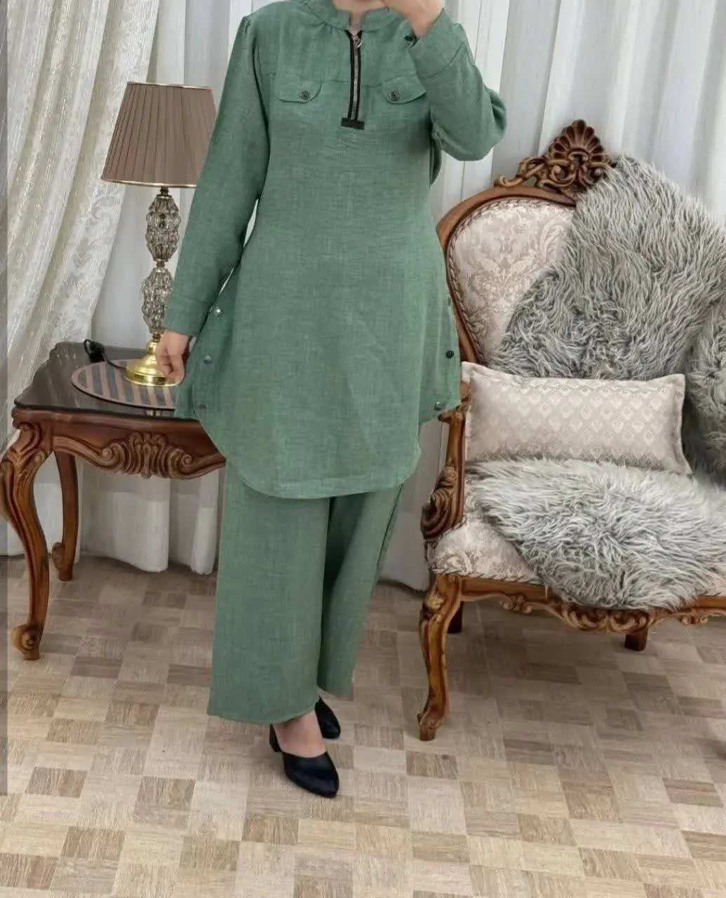 🦋نام محصول: تونیک شلوار نیم زیپ 🎀
