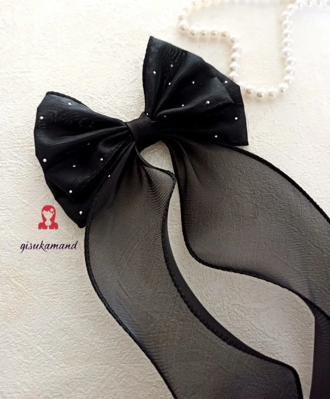 گلسر پاپیون دوبل نگین کوب با دنباله حریر
