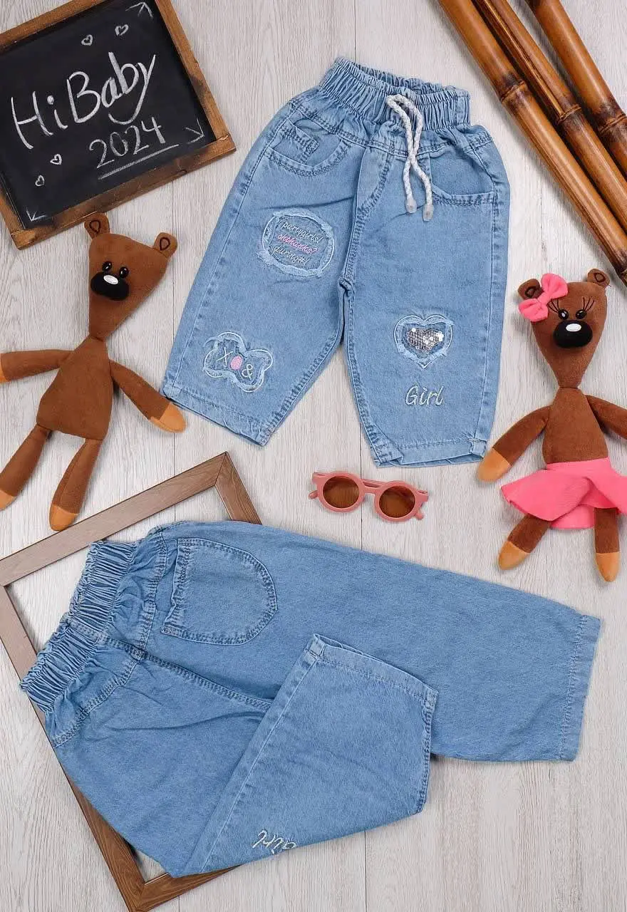 👫شلوارک جین گلدوزی قلبی پولکی👫
