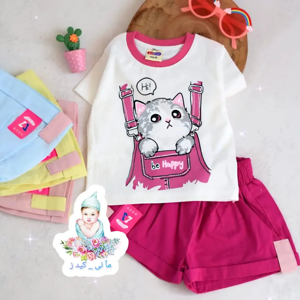 تیشرت شلوارک کتان گربه
