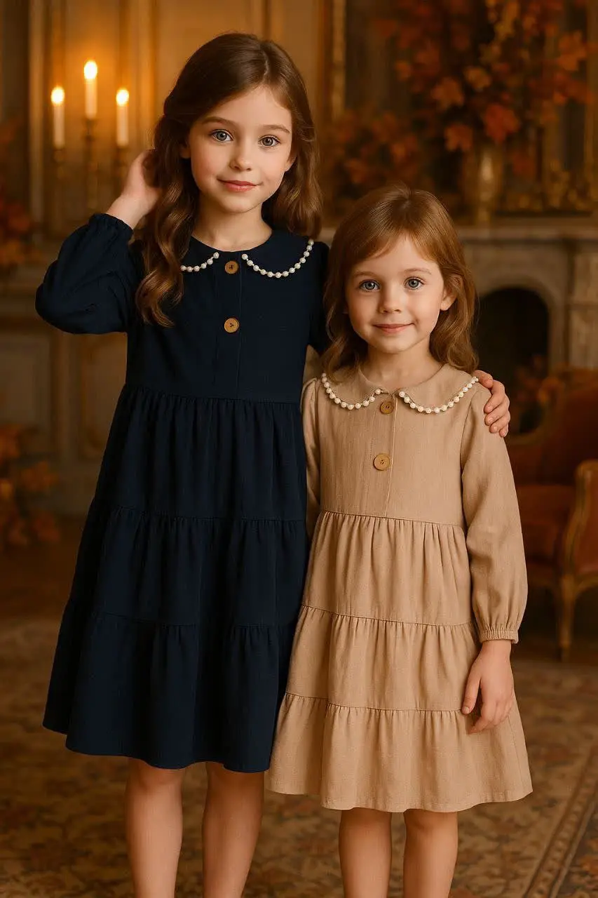 🎄سارافون کتان یقه B دخترانه⭐️